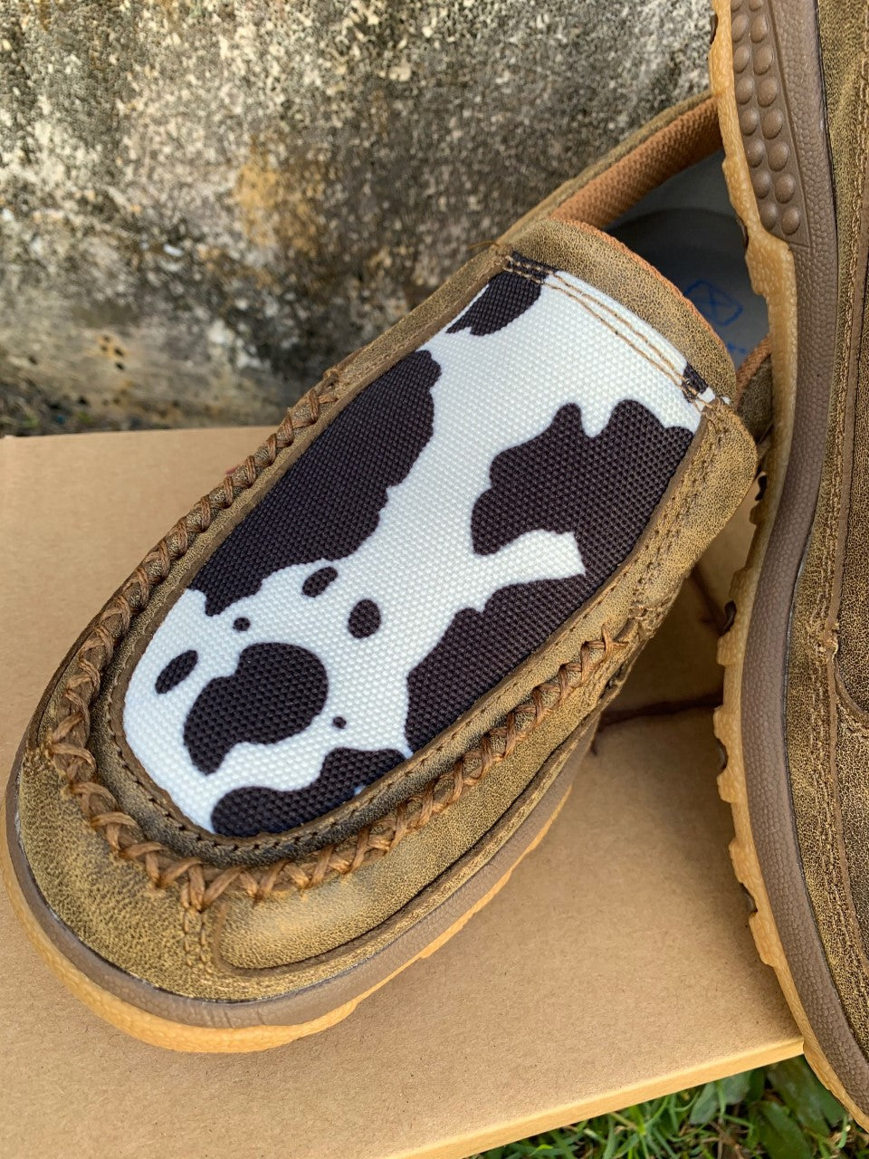 TCWXC0006 Twisted X Ladies Cow Cell Stretch Slip On Bomber Black White